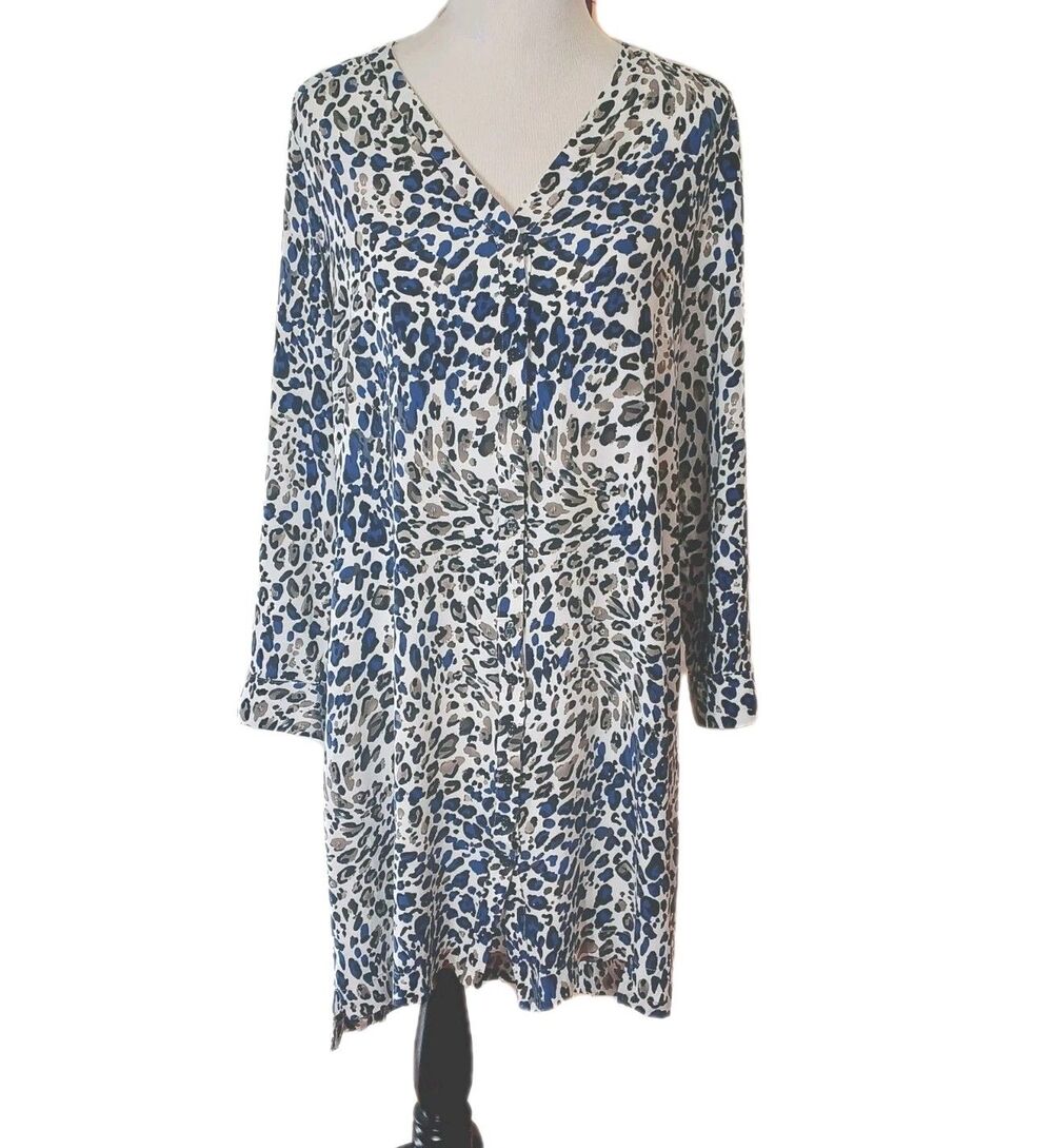 Neiman Marcus Women's White Animal Print Button Front Shirt Dress Size 14